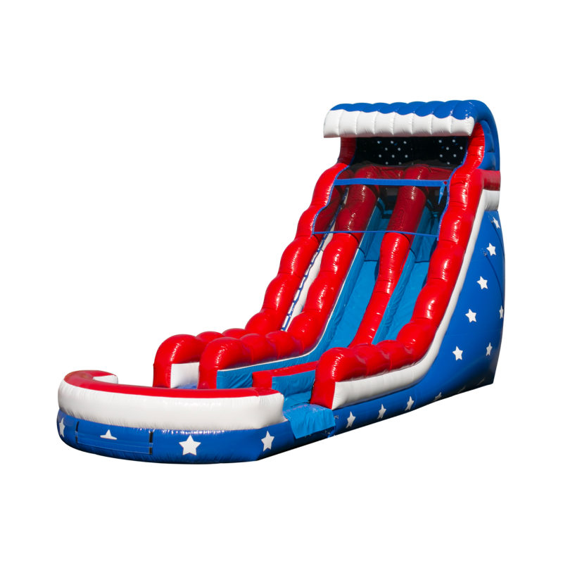 22' Stars and Stripes Double Lane Water Slide with Pool Image